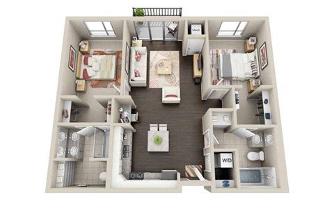 Floor plan for 2 beds, 2 baths, 992 sqft